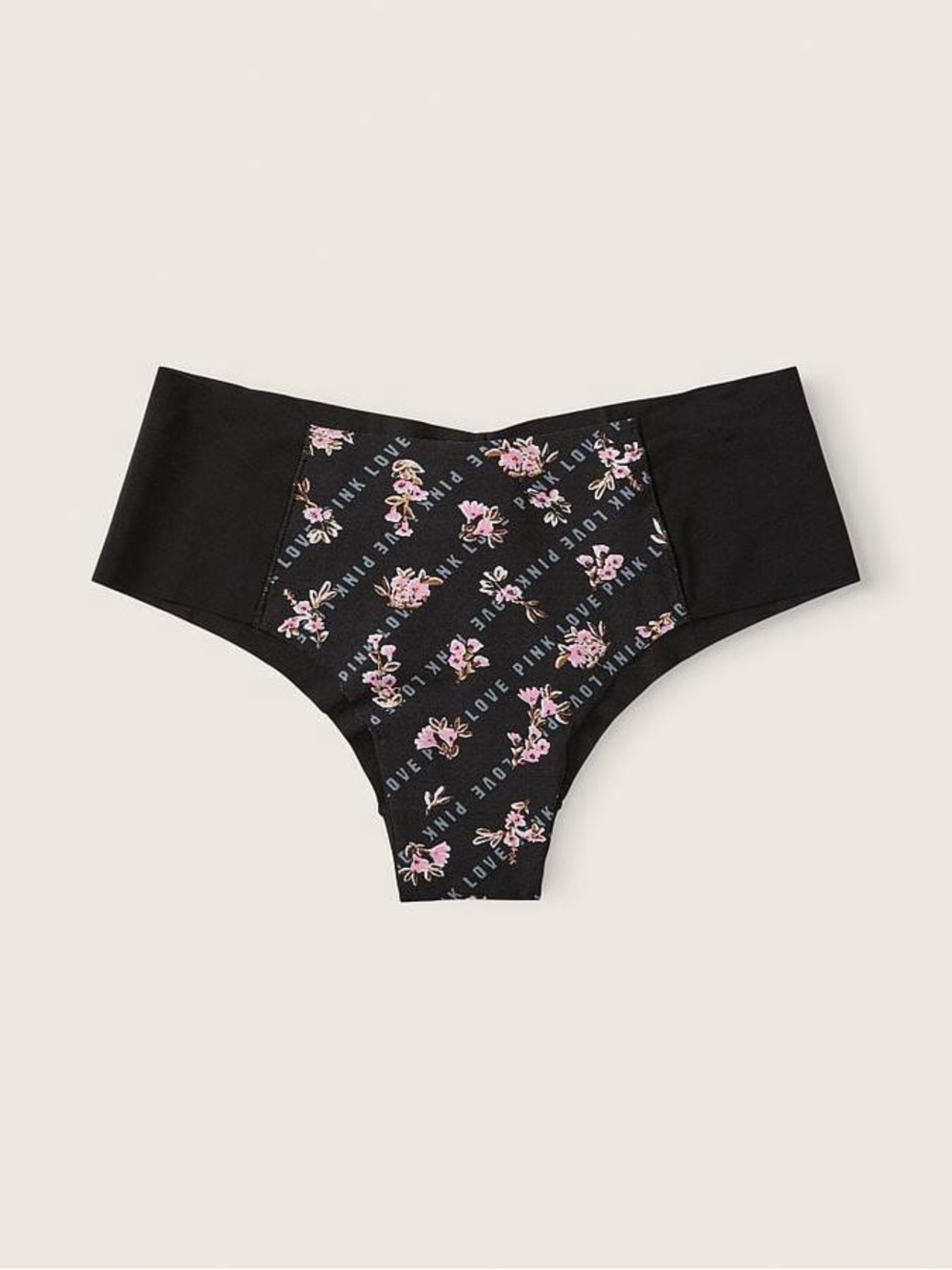 NWT PINK Victoria's Secret No-Show Cheekster Panty in Black/Pink Floral